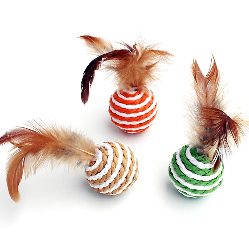 Bola de Sisal com Pena para Gatos - FeatherBall - 4 Peças