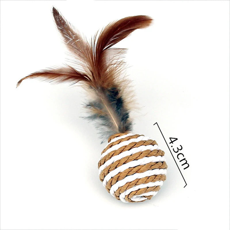 Bola de Sisal com Pena para Gatos - FeatherBall - 4 Peças