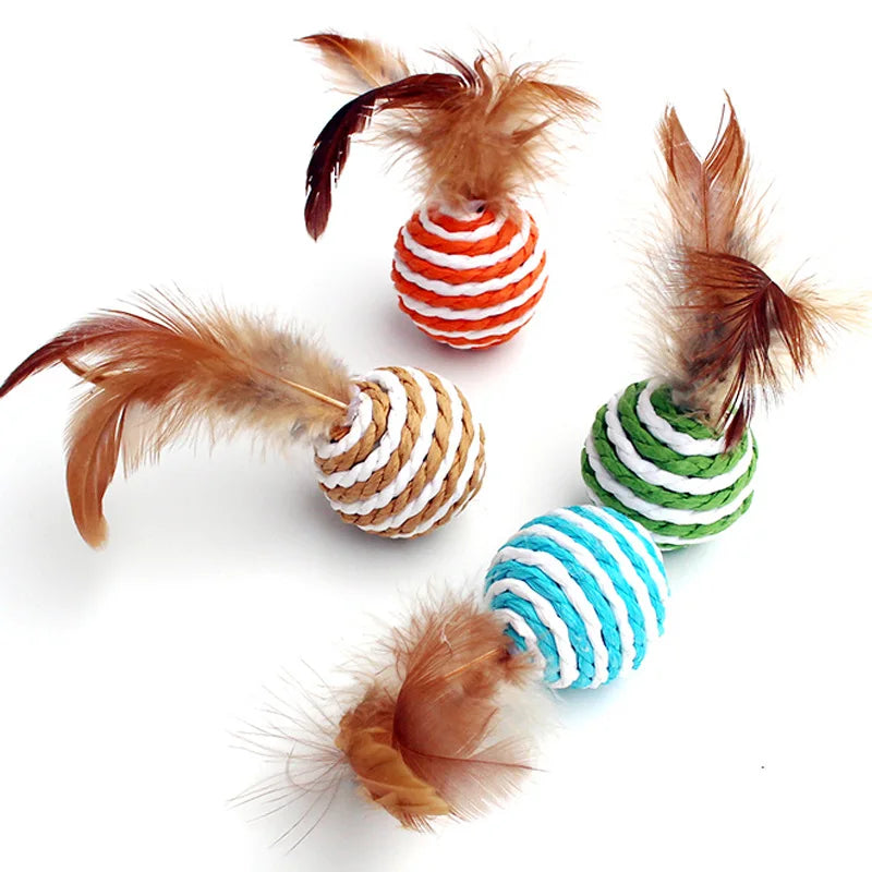 Bola de Sisal com Pena para Gatos - FeatherBall - 4 Peças